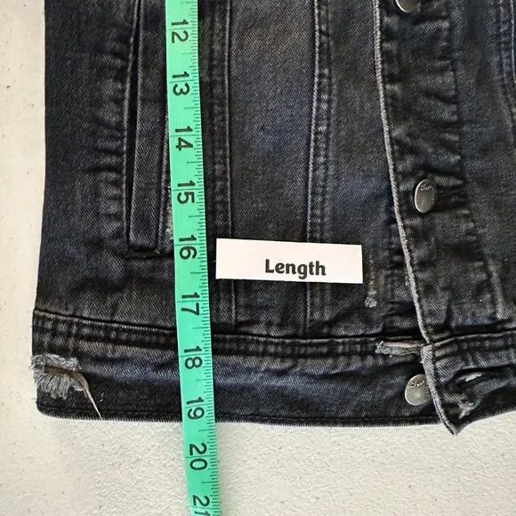Free People Sz S/P Denim Jacket Hooded Black Button Front Manufactured Distress - Picture 8 of 14